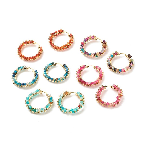 

PandaHall Natural Agate Beaded Hoop Earrings, 304 Stainless Steel Wire Wrap Jewelry for Women, Golden, Mixed Color, 43x43.5x9mm, Pin..., Multicolor