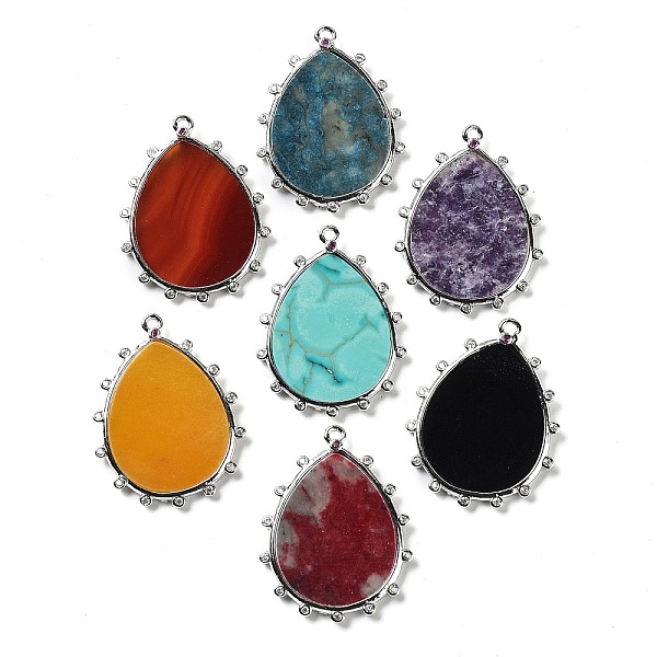 

PandaHall Natural Mixed Stone Pendants, Rack Plating Platinum Tone Brass Pave Clear Cubic Zirconia Teardrop Charms, Mixed Dyed and Undyed...