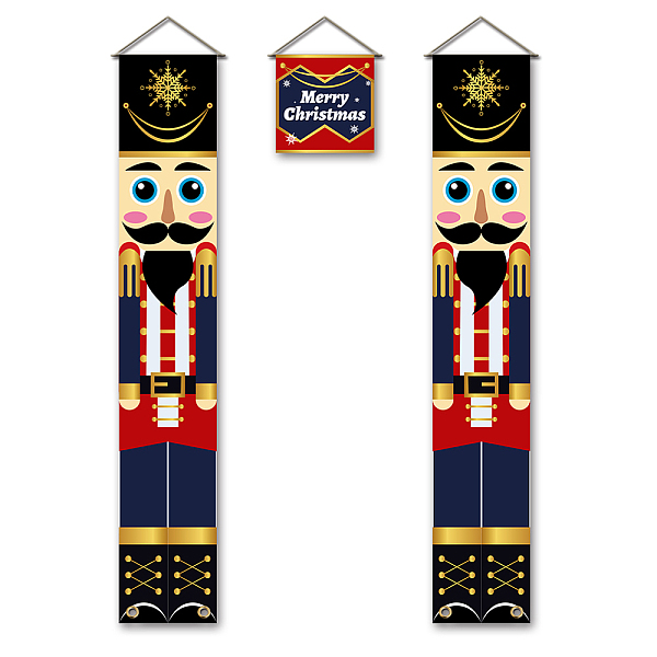 PandaHall SUPERDANT 3 Pcs Nutcrackers Porch Banner Merry Christmas Banner Soldier Model Nutcracker Banners For Outdoor Porch Door Home...