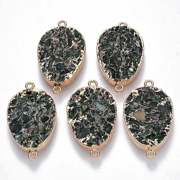 

PandaHall Synthetic Green Fluorite Links connectors, with Golden Plated Brass Settings and Iron Loops, Teardrop, Dark Green, 45x25~26x5.5mm...