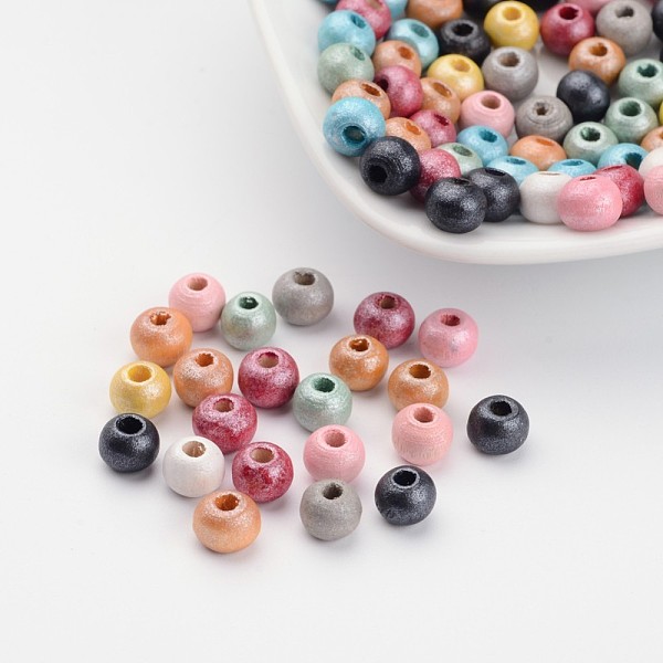 

PandaHall Round Natural Wood Beads, Dyed, Lead Free, Mixed Color, 5~6x4~5mm, Hole: 2~3mm, about 7500pcs/500g Schima Wood Round Multicolor