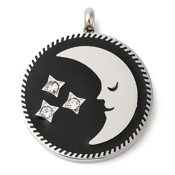 

PandaHall 304 Stainless Steel Pendants, with Rhinestone, Flat Round with Moon & Star, Stainless Steel Color, 20.5x17x2mm, Hole: 1.5mm 304..., Clear