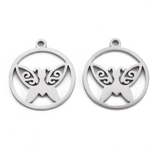 

PandaHall 304 Stainless Steel Pendants, Ring with Butterfly, Stainless Steel Color, 19x17x1mm, Hole: 1.6mm 304 Stainless Steel Butterfly