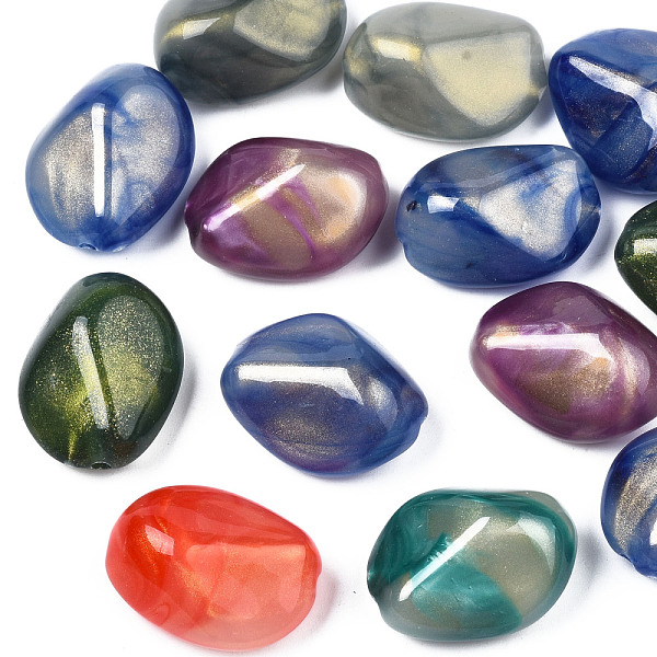 

PandaHall Opaque Acrylic Beads, Two Tone Color, with Glitter Powder, Nuggets, Mixed Color, 25.5x20x12.5mm, Hole: 2mm, about 135pcs/500g..., Multicolor