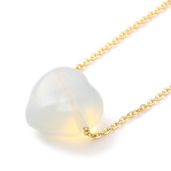 

PandaHall Opalite Heart Pendant Necklace with Golden Alloy Cable Chains, 23.82 inch(60.5cm) Opalite Heart