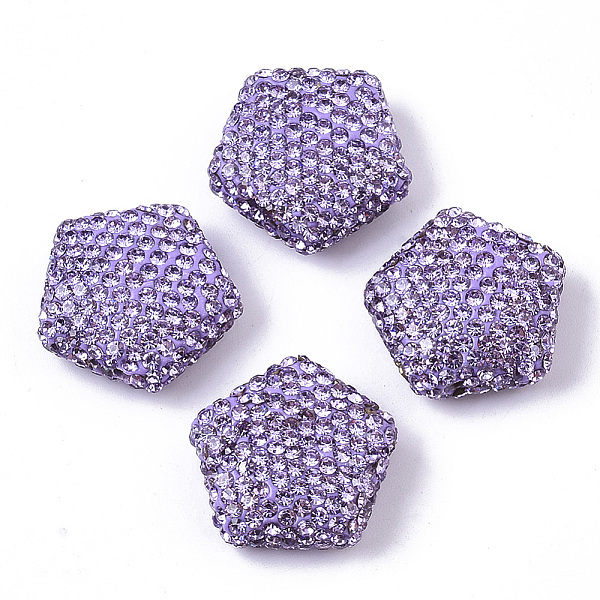 PandaHall Handmade Polymer Clay Rhinestone Beads, Pentagon, Violet, PP14(2.0~2.1mm), 18.5~19.5x19~20x8~9mm, Hole: 1.6mm Polymer Clay+Glass...