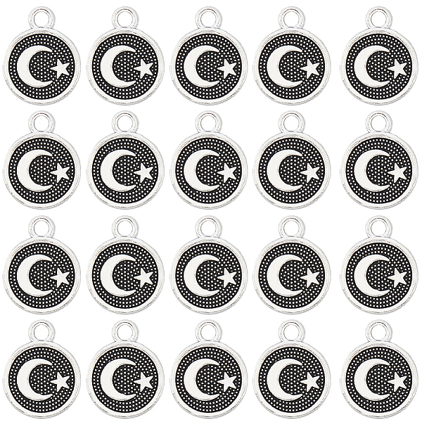 

PandaHall SUNNYCLUE 100Pcs Tibetan Style Alloy Charms, Flat Round with Moon & Star, Antique Silver, 13.5x10.5x1.5mm, Hole: 1.6mm Alloy Flat...