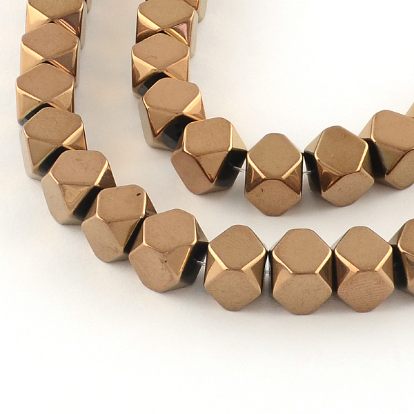 

PandaHall Electroplate Non-magnetic Synthetic Hematite Bead Strands, Polygon, Copper Plated, 8x8mm, Hole: 1mm, about 49pcs/strand, 15.3 inch...