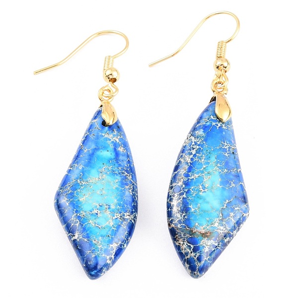 

PandaHall Natural Regalite/Imperial Jasper/Sea Sediment Jasper Dangle Earrings, with Brass Earring Hooks, Dyed, Leaf, Golden, Cornflower...