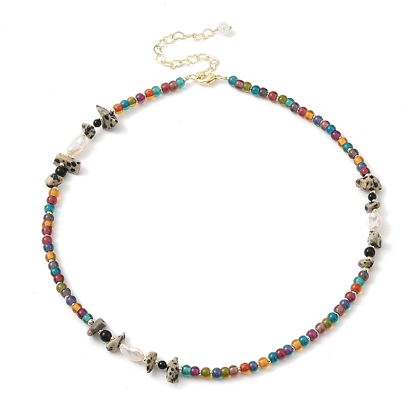 

PandaHall Handmade Lampwork Beaded Necklaces, Pearl and Natural Dalmatian Jasper Necklaces, Real 14K Gold Plated, 14.72 inch(37.4cm)...