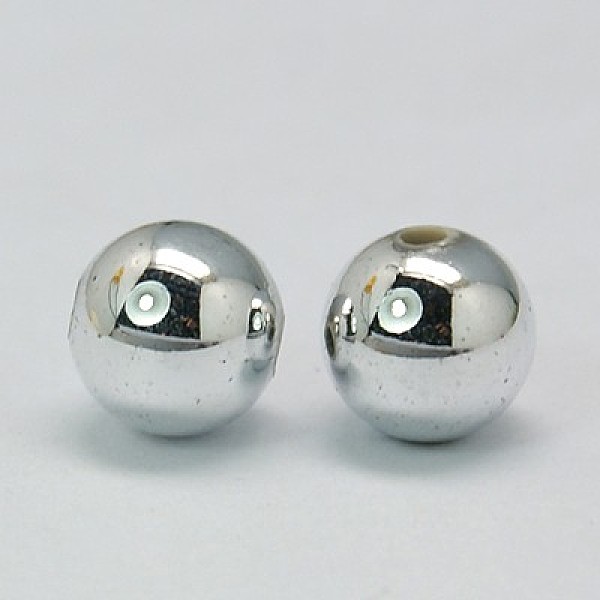 

PandaHall Plating Acrylic Beads, Round, Platinum Color, about 6mm in diameter, hole: 1mm Acrylic Round Silver