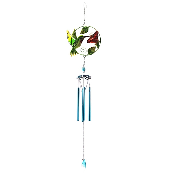 

PandaHall Bird Glass Wind Chime, Iron Art Pendant Decoration, with Tube, for Home Yard Balcony Outdoor, Green, 780x160mm Glass Bird Green
