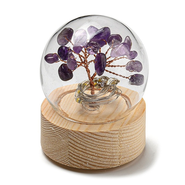 

PandaHall LED Glass Crystal Ball Ornament, with Natural Amethyst Chips Money Tree inside, Reiki Energy Stone Desktop Office Table Decor...
