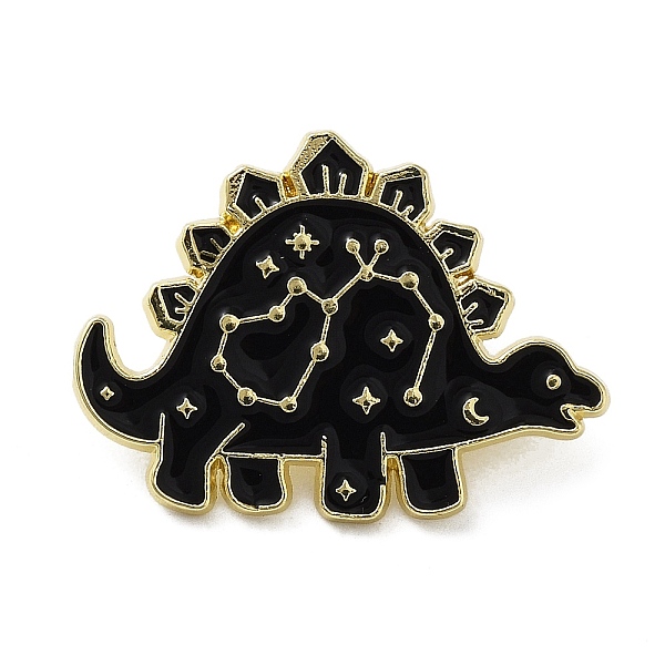 PandaHall Dinosaur Enamel Pins, Light Gold Alloy Brooch for Backpack Clothes, Black, 22x30x1.5mm Alloy+Enamel Dinosaur Black