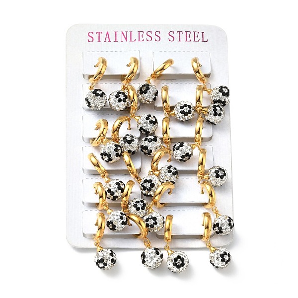 

PandaHall Rhinestones Round Ball Dangle Hoop Earrings, 304 Stainless Steel Jewelry for Women, Golden, 30x10mm, Pin: 1mm Rhinestone Round