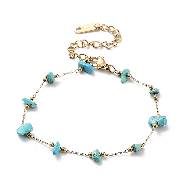 

PandaHall Synthetic Turquoise Chips Beaded Chain Bracelets, with Golden 316 Surgical Stainless Steel Chains, 6-7/8~7-1/8 inch(17.5~18cm)...