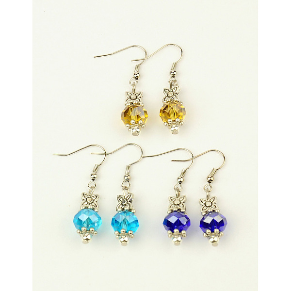 

PandaHall Trendy Glass Ball Dangle Earrings, with Tibetan Style Beads and Brass Earring Hooks, Mixed Color, 40mm Glass Multicolor