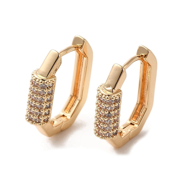 

PandaHall Brass Micro Pave Cubic Zirconia Hoop Earrings, Octagon, Light Gold, 19.5x5mm Cubic Zirconia Octagon