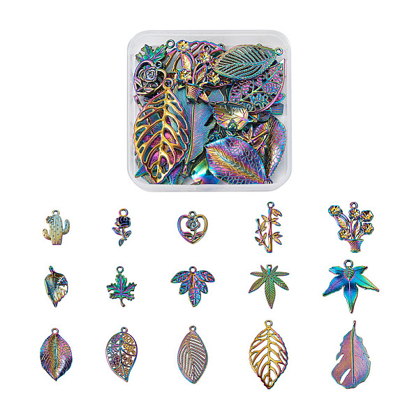 

PandaHall Biyun 30Pcs 15 Style Rainbow Color Alloy Pendants, Mixed Shapes, 18~48x10~31x1.5~7mm, hole: 1.4~3.5mm, 2pcs/style Alloy Mixed...