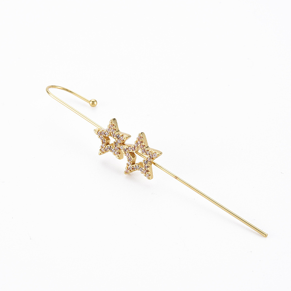 

PandaHall Star Stud Earring, Brass Micro Pave Cubic Zirconia Ear Wrap Crawler Hook Earrings, Earcuffs for Her, Nickel Free, Real 16K Gold..., Clear