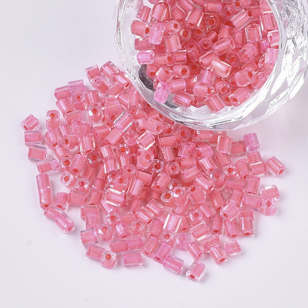 

PandaHall 8/0 Two Cut Glass Seed Beads, Hexagon, Transparent Inside Colours Rainbow, Pink, 2.5~3x2.5mm, Hole: 0.9mm, about 15000pcs/bag...