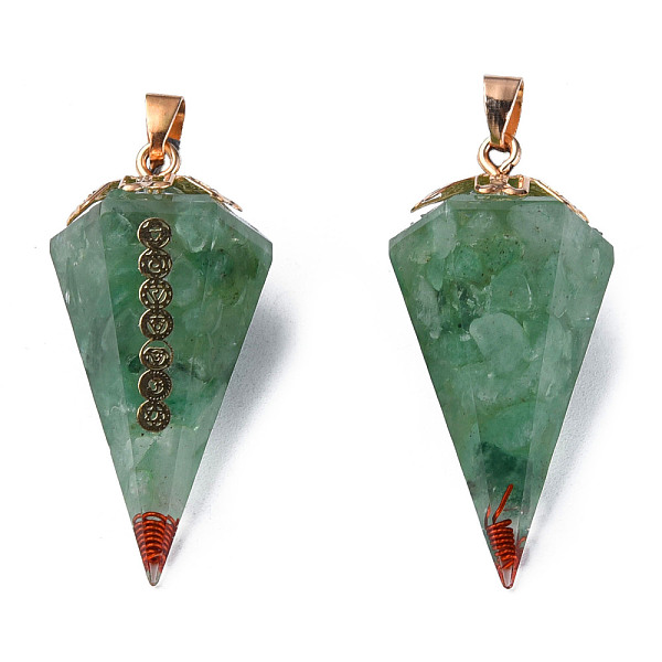 

PandaHall Natural Green Aventurine Chip Pendants, Cone Charm, with Resin and Light Gold Plated Brass Findings, 39x19x19mm, Hole: 3x4mm Green...
