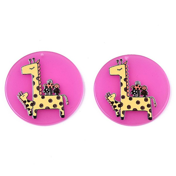 

PandaHall Translucent Cellulose Acetate(Resin) Pendants, 3D Printed, Flat Round with Giraffe, Magenta, 39x2.5mm, Hole: 1.5mm Cellulose..., Pink