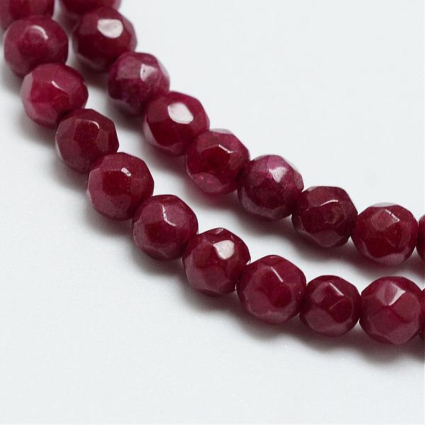 

PandaHall Natural White Jade Bead Strands, Dyed, Faceted, Round, Dark Red, 4mm, Hole: 1mm, about 88~89pcs/strand, 14.37~14.57 inch...