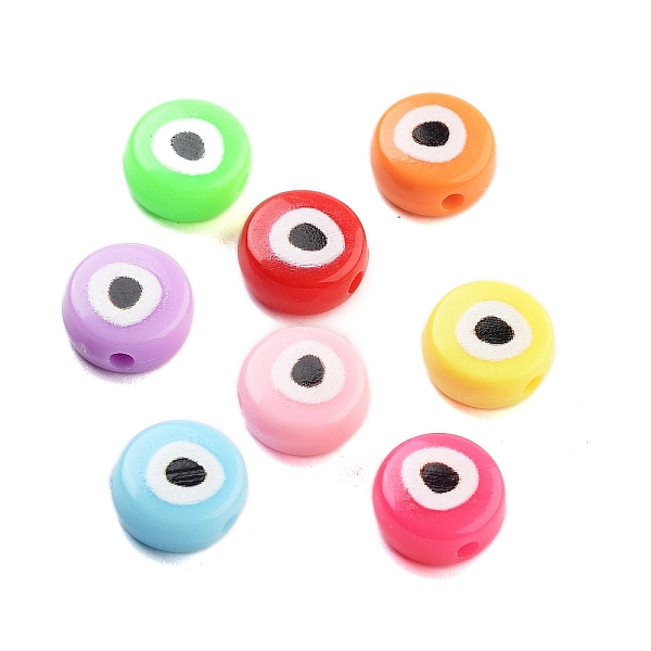 

PandaHall Opaque Printed Acrylic Beads, Flat Round with Eye Pattern, Mixed Color, 10x5mm, Hole: 1mm Acrylic Flat Round Multicolor