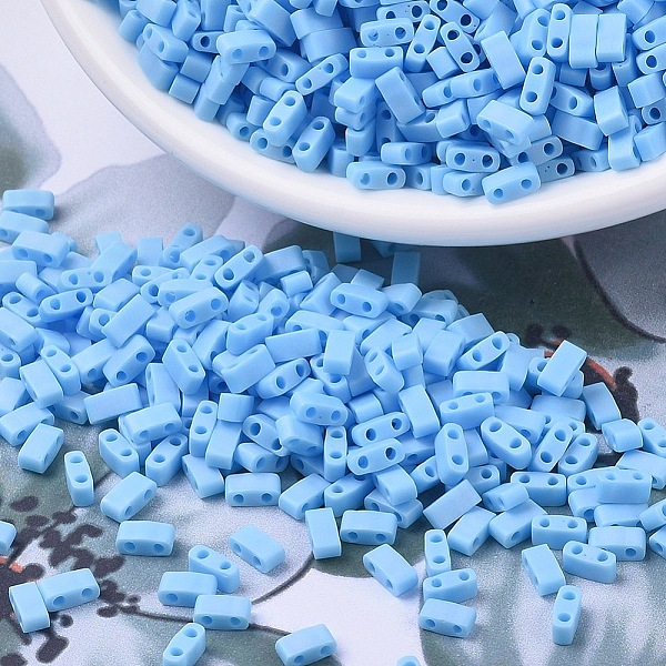 

PandaHall MIYUKI Half TILA Beads, Japanese Seed Beads, 2 Hole, (HTL413FR) Matte Opaque Turquoise Blue AB, 5x2.3x1.9mm, Hole: 0.8mm, about..., Cyan