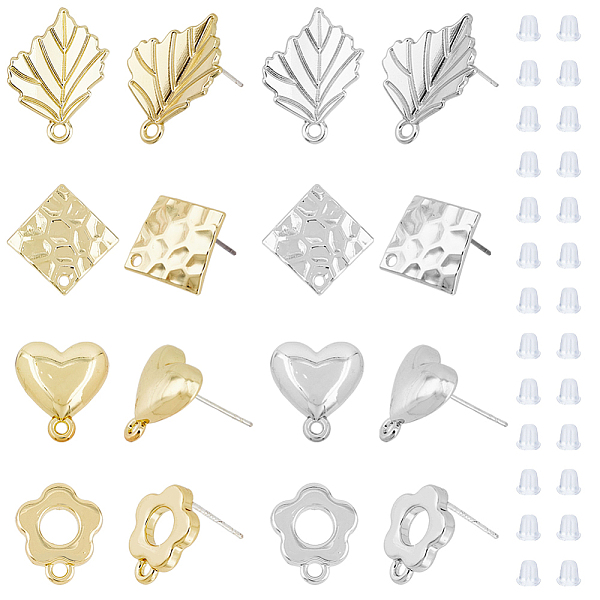 

PandaHall SUPERFINDINGS 32Pcs 8 Style Alloy Stud Earring Findings, with Horizontal Loops and 304 Stainless Steel Steel Pins, Leaf & Flower &...