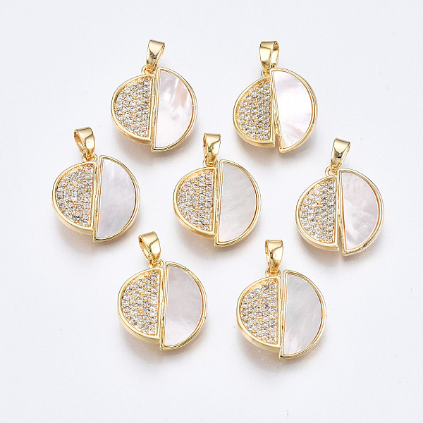 

PandaHall Brass Micro Pave Clear Cubic Zirconia Pendants, with White Sea Shell, Nickel Free, Cross Half Round, Real 18K Gold Plated...