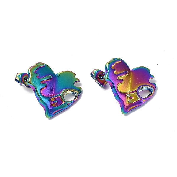 

PandaHall Ion Plating(IP) 304 Stainless Steel Heart Stud Earrings for Women, Rainbow Color, 20x19mm, Pin: 0.7mm 304 Stainless Steel Heart