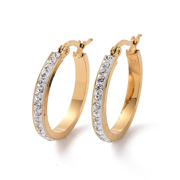 

PandaHall 304 Stainless Steel Hoop Earrings, with Polymer Clay and Rhinestone, Ring, Golden, Crystal, 26x25x3.5mm Rhinestone Ring Clear