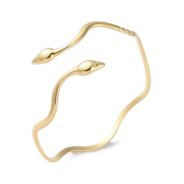 

PandaHall 304 Stainless Steel Wavy Open Cuff Bangles, Double Terminal Snake Bangle for Women, Real 18K Gold Plated, 0.2~2.2cm, Inner...