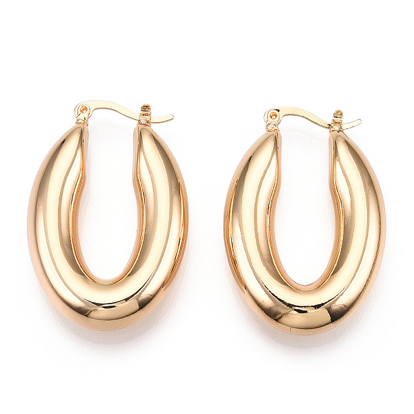 

PandaHall Brass Hoop Earrings, Oval, Real 18K Gold Plated, 39x8.5mm Brass Oval