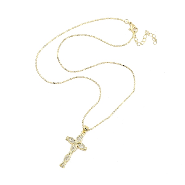 

PandaHall Brass Micro Pave Clear Cubic Zirconia Pendant Necklaces, Cross, Real 18K Gold Plated, 16.81 inch(427mm) Cubic Zirconia Cross Clear