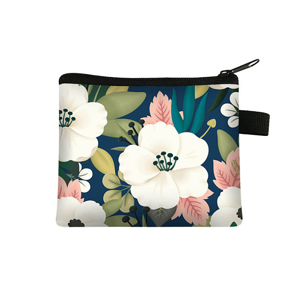 

PandaHall Flower Pattern Cartoon Style Polyester Clutch Bags, Change Purse with Zipper & Key Ring, for Women, Rectangle, Marine Blue...