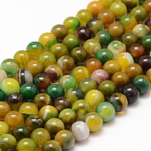 

PandaHall Natural Striped Agate/Banded Agate Bead Strands, Round, Grade A, Dyed & Heated, Yellow Green, 6mm, Hole: 1mm, about...