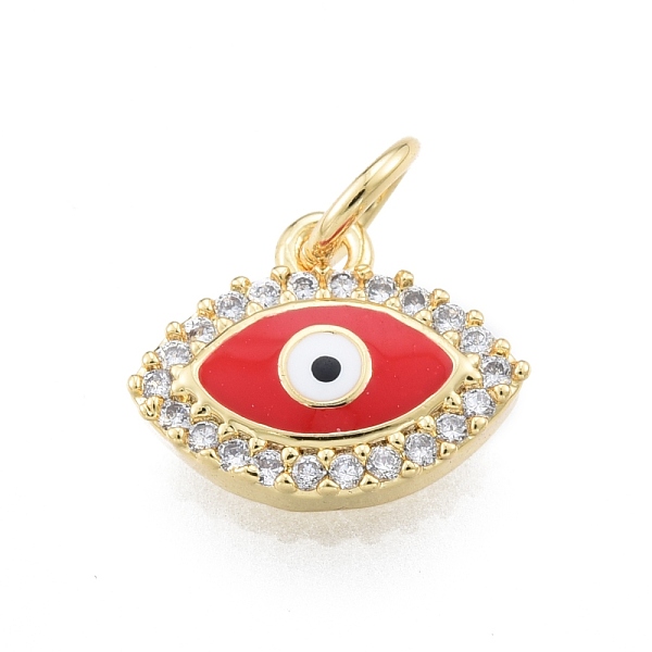 

PandaHall Brass Micro Pave Clear Cubic Zirconia Charms, with Enamel and Jump Rings, Golden, Evil Eye, Red, 10x12x2.5mm, Hole: 3mm...