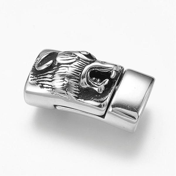 

PandaHall 304 Stainless Steel Magnetic Clasps with Glue-in Ends, Rectangle with Tiger Head, Antique Silver, 29.5x16x12.5mm, Hole: 7mm 304...