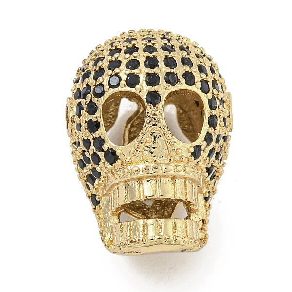 

PandaHall rass Micro Pave Black Cubic Zirconia Beads, Skull, Real 18K Gold Plated, 16x12x11mm, Hole: 1.6mm Brass+Cubic Zirconia Skull Black