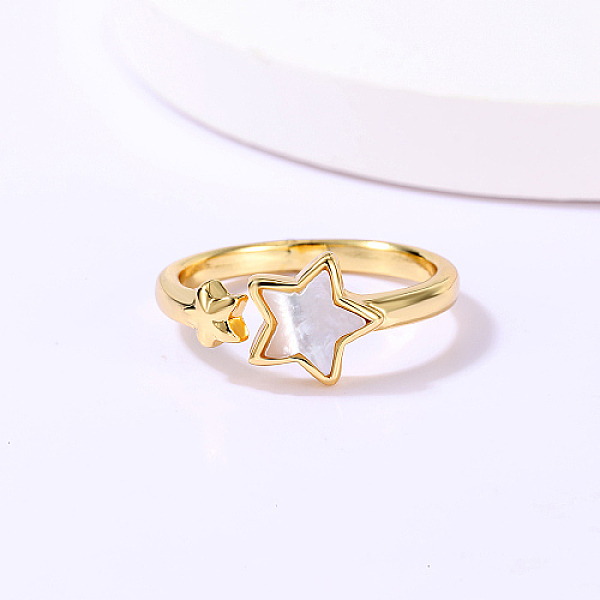 

PandaHall Natural Shell Open Cuff Ring, Golden Stainless Steel Finger Ring, Star, Inner Diameter: 16~18mm Stainless Steel Star
