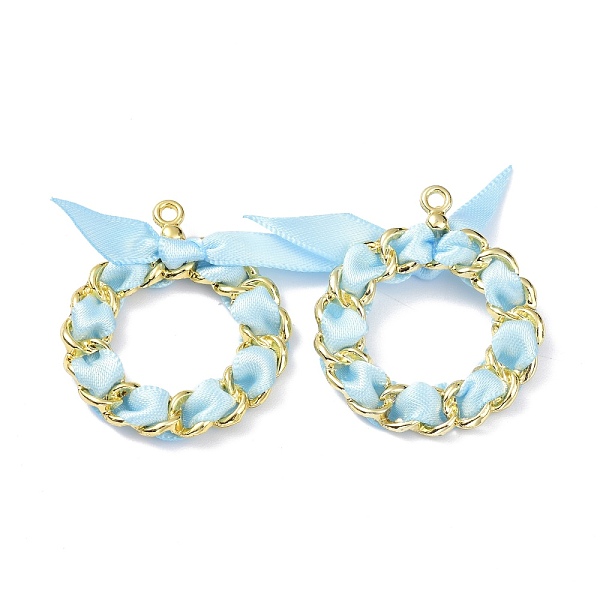 

PandaHall Alloy Pendants, Twisted with Satin Ribbon, Ring, Cyan, 36x31x3.5mm, Hole: 1.8mm Alloy Ring Cyan
