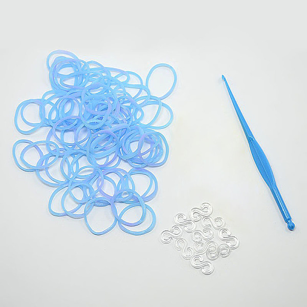 

PandaHall (Defective Closeout Sale), Dyed Rubber Bands Refills, with Tool and Plastic S-Clips, Sky Blue, Hook: 80x6x3mm, Tool: 25x54x7mm...