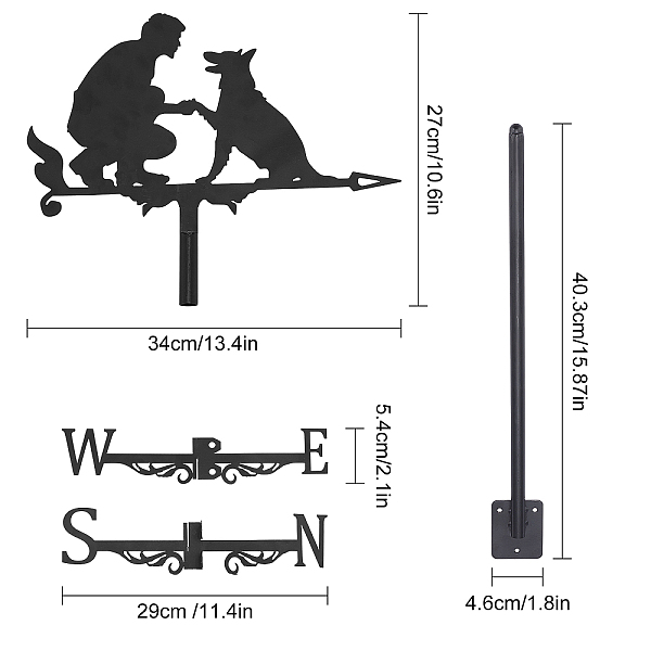 

PandaHall Iron Display Decorations, for Outdoor Garden Decoration, Man & Dog, Electrophoresis Black, 2.35~40.3x1~5.4x0.1~2.2cm, Hole: 7mm...