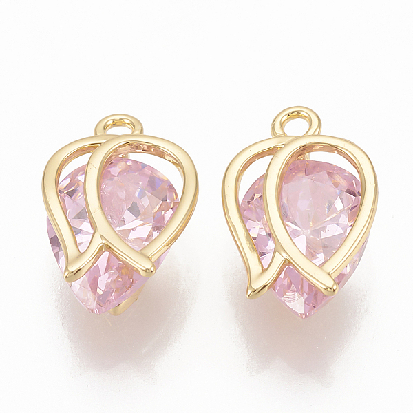 

PandaHall Brass Cubic Zirconia Charms, Flower, Real 18K Gold Plated, Pearl Pink, 12x8x5mm, Hole: 1mm Brass+Cubic Zirconia Flower Pink