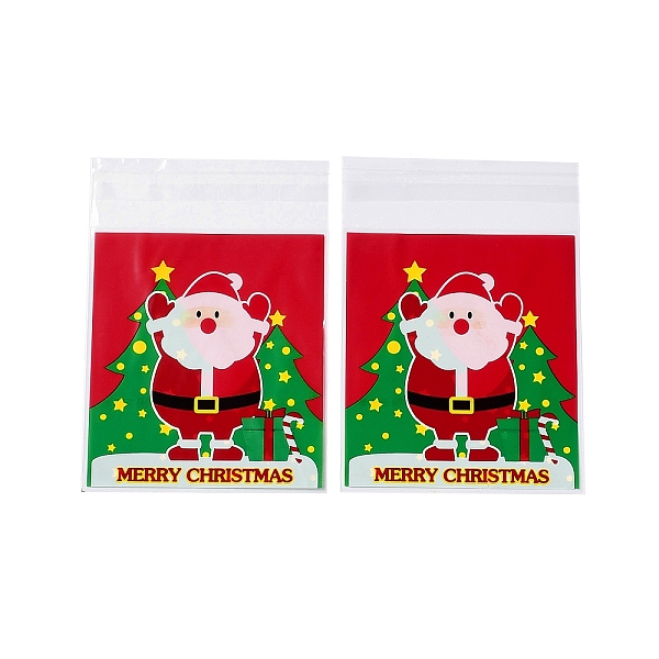 PandaHall Christmas Theme Plastic Bakeware Bag, with Self-adhesive, for Chocolate, Candy, Cookies, Square, Red, 130x100x0.2mm, about...