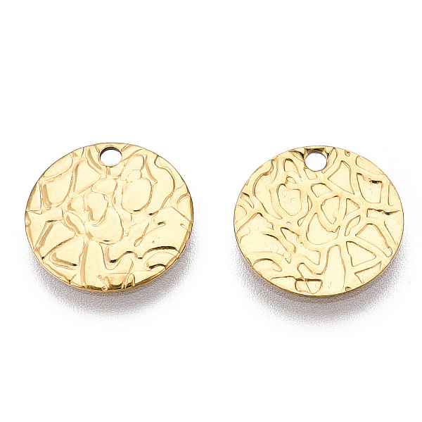 

PandaHall Ion Plating(IP) 304 Stainless Steel Charms, Textured, Flat Round Charm, Real 18K Gold Plated, 12x0.8mm, Hole: 1.4mm 304 Stainless...