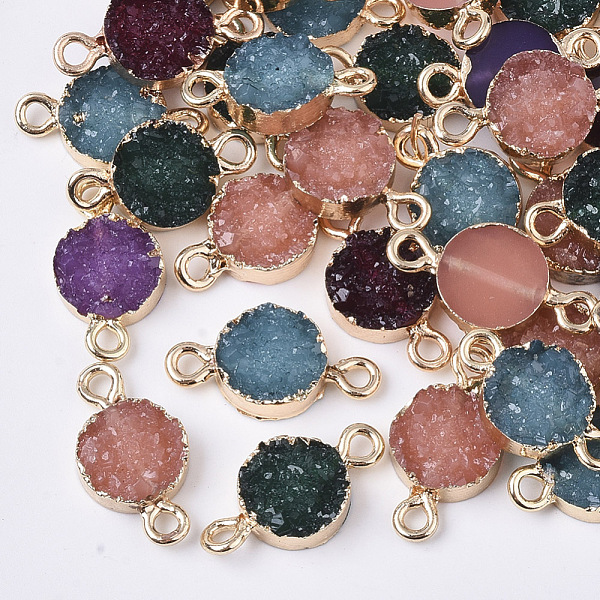

PandaHall Druzy Resin Links connectors, with Edge Light Gold Plated Iron Loops, Flat Round, Mixed Color, 18~19x10x4mm, Hole: 1.8mm Resin..., Multicolor
